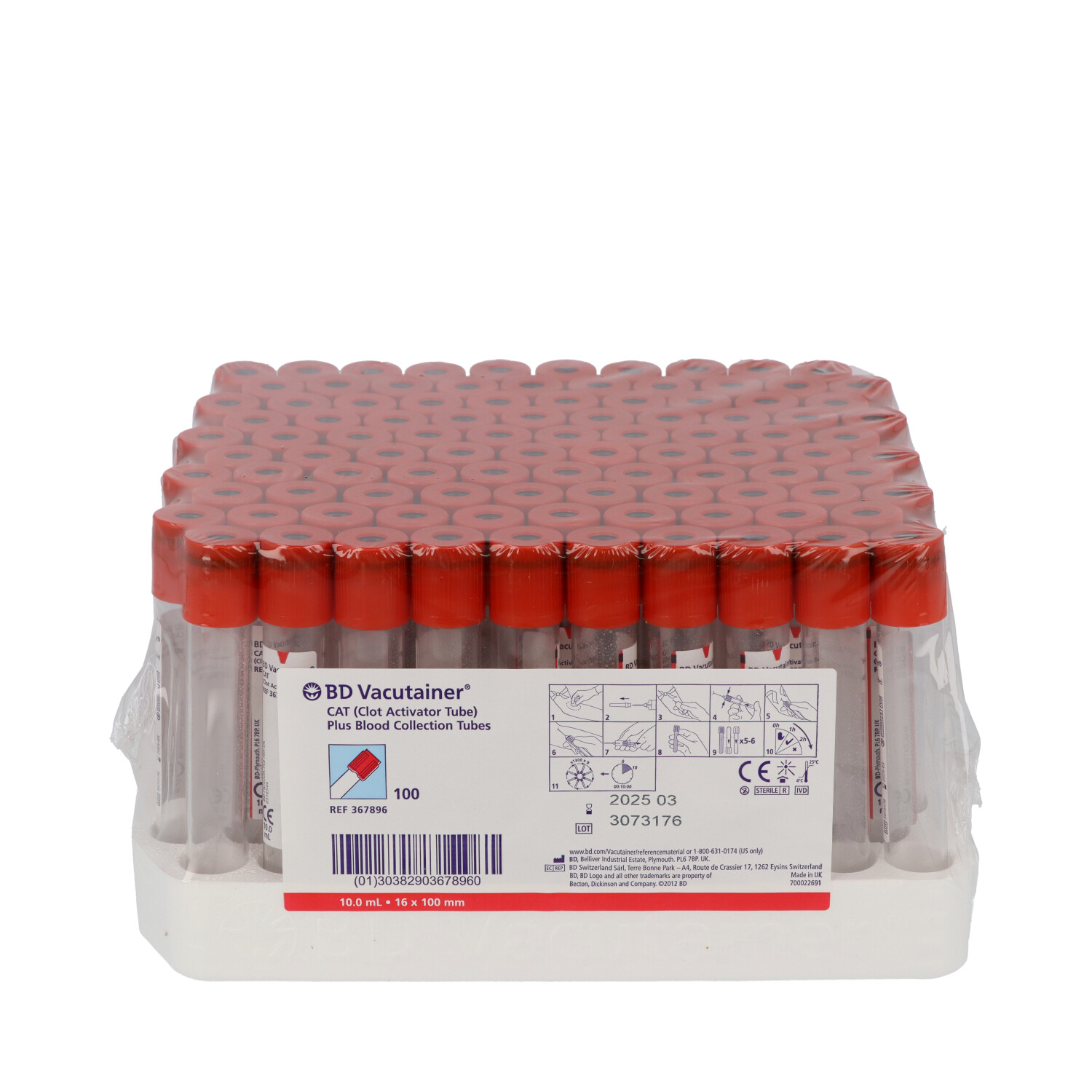 BD Vacutainer, Serum (clot activator), 10 ml, 100 pcs